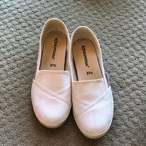 Superga white slip-ons, size 7 1/2